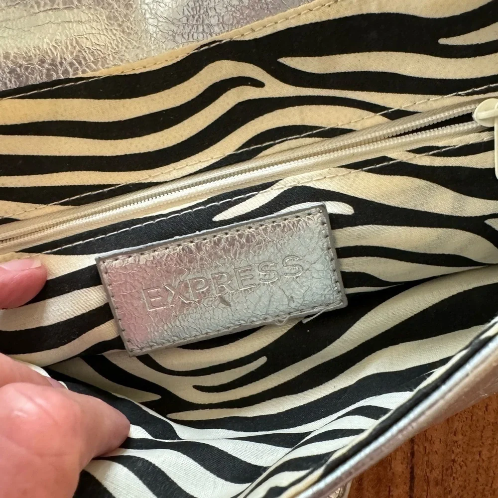 Express Metallic Silver Clutch Snap Close Front / 13